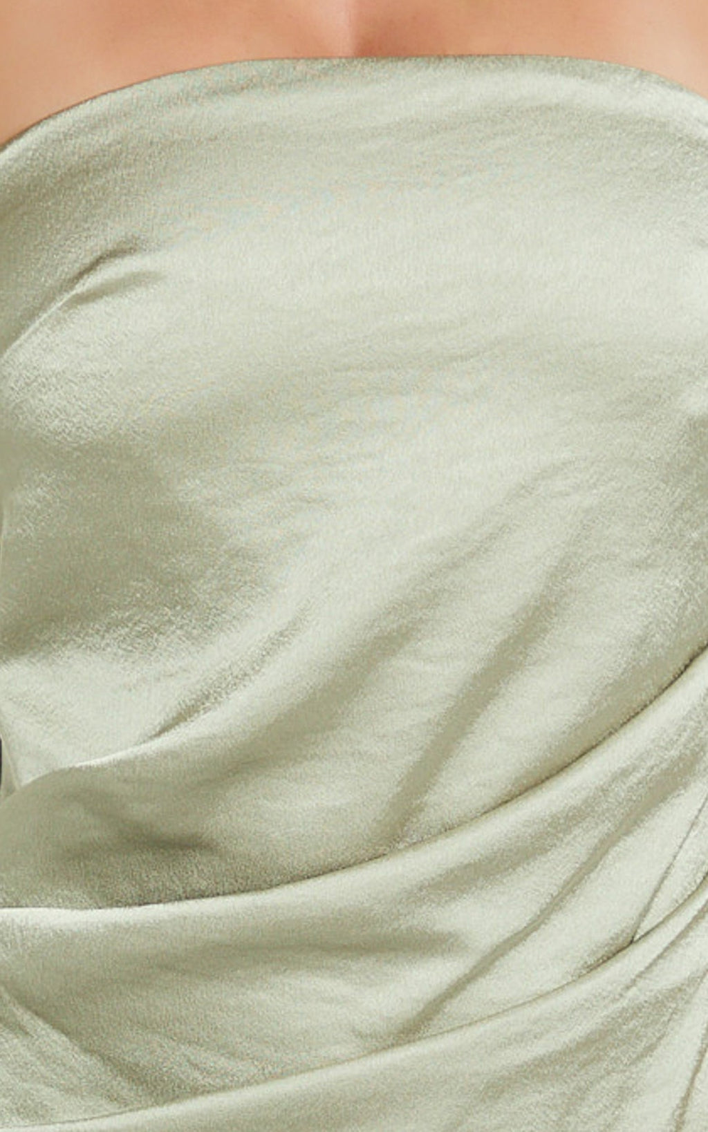 Laurie Maxi Dress - Strapless Draped Satin Dress in Light Olive