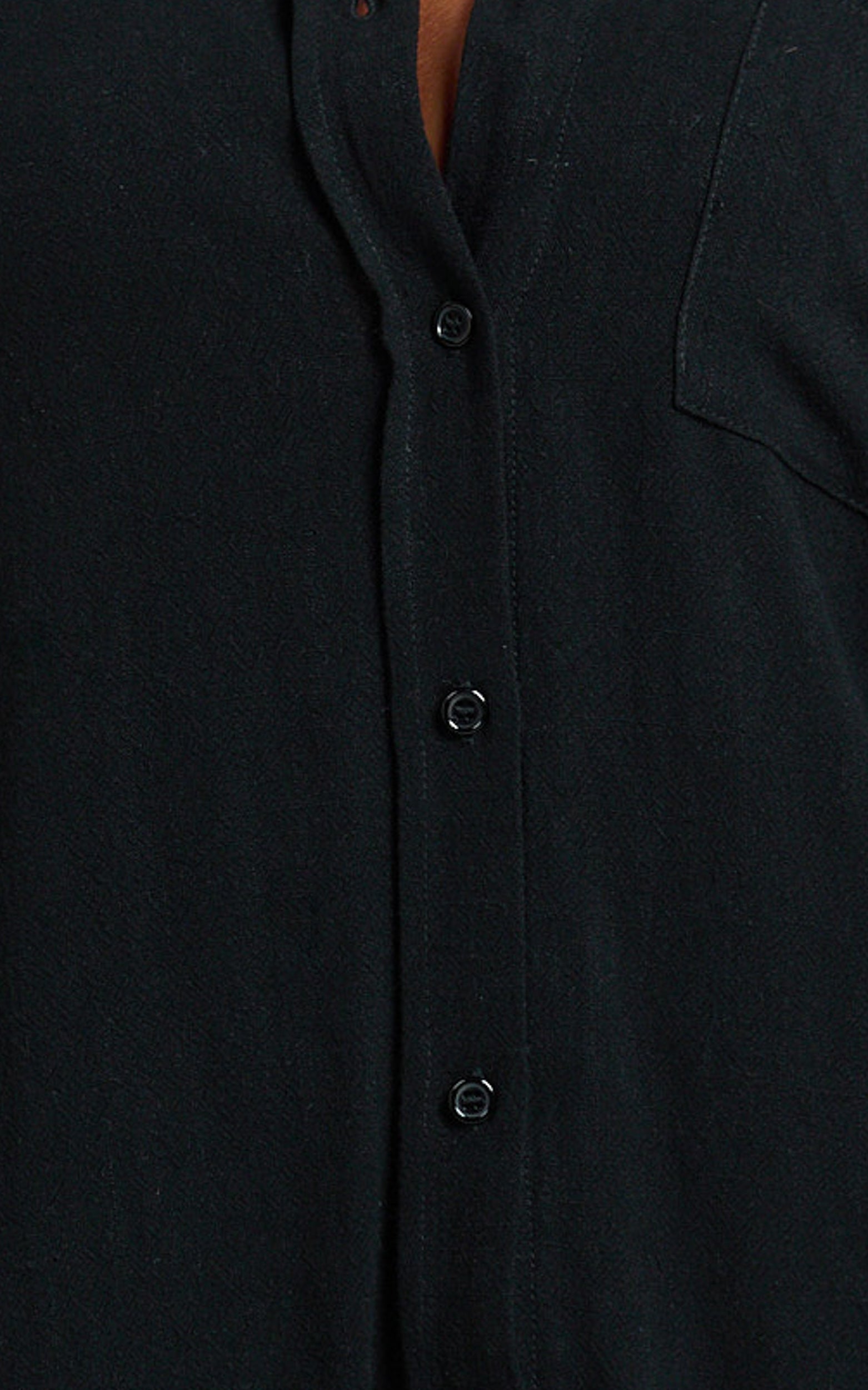 Leanne Top - Button Down Linen Blend Long Sleeve Shirt in Black
