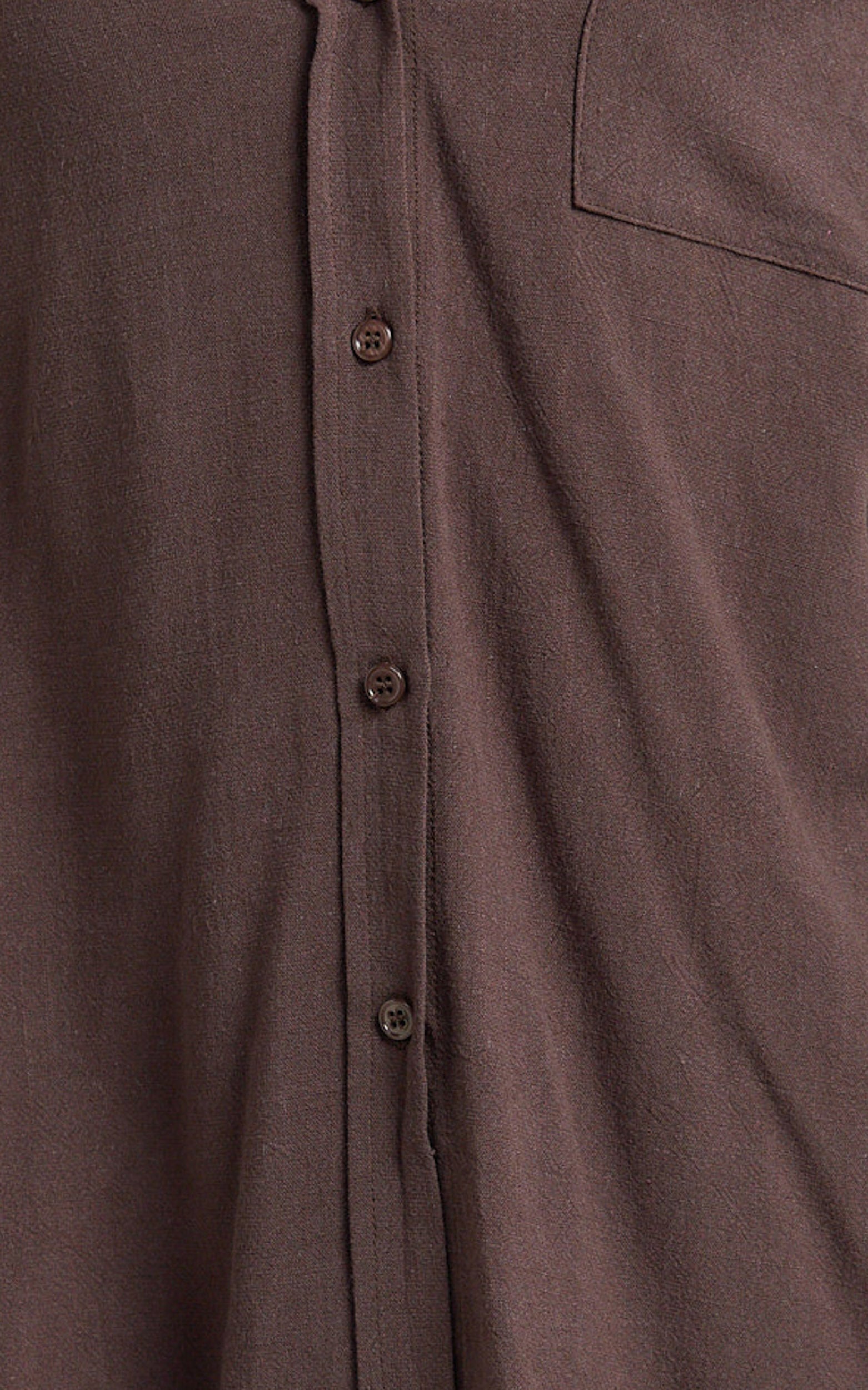 Leanne Top - Button Down Linen Blend Long Sleeve Shirt in Chocolate