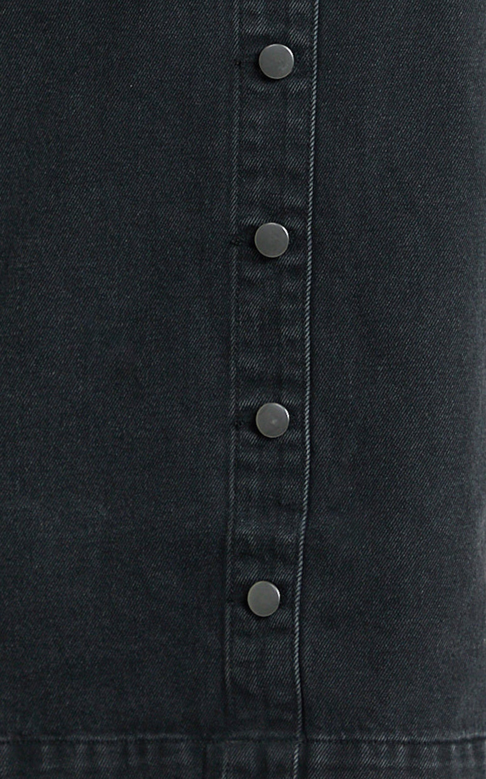 Leia Mini Dress - High Neck Mock Button Down Mini Dress in Black Wash