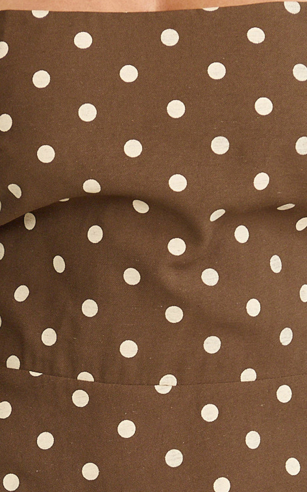 Leighton Midi Dress - Cross Over Spaghetti Straps Square Neck A Line Dress in Choc/Cream Polka Dot