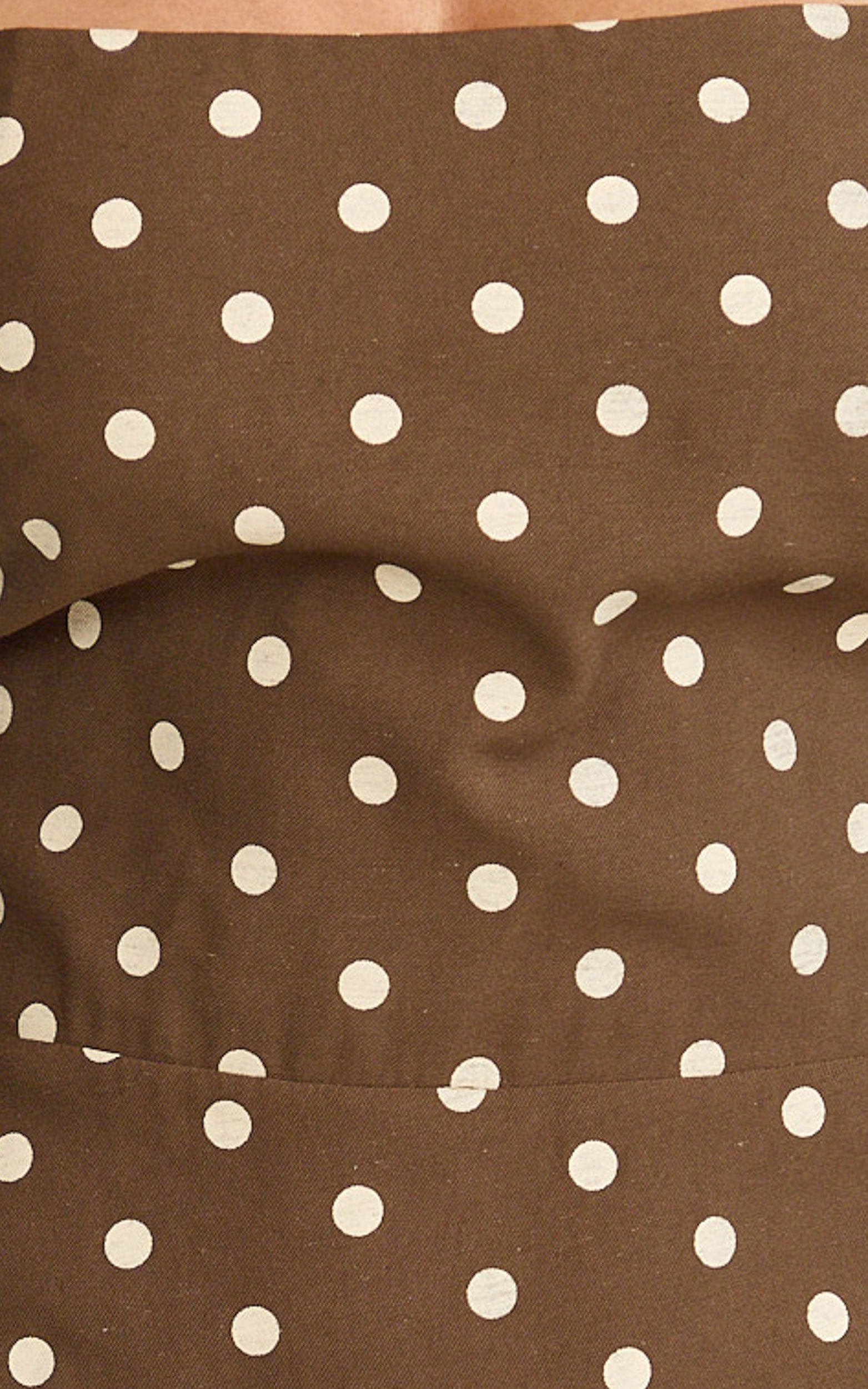 Leighton Midi Dress - Cross Over Spaghetti Straps Square Neck A Line Dress in Choc/Cream Polka Dot