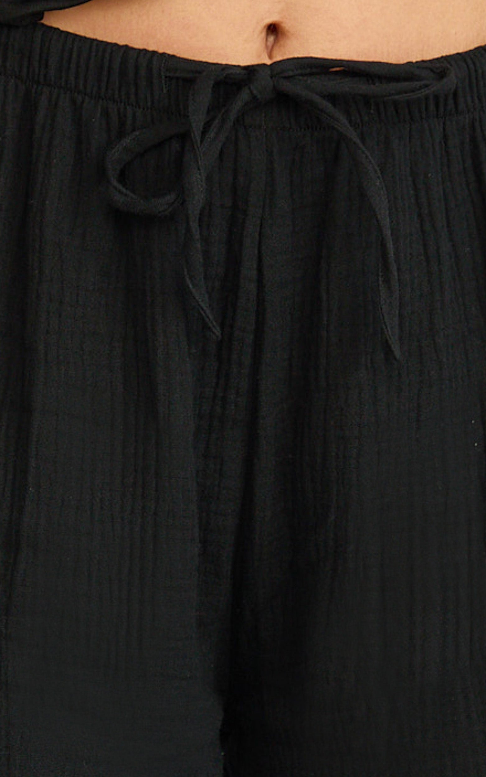 Leonie Pants - Mid Waisted Cheesecloth Relaxed Pants in Black