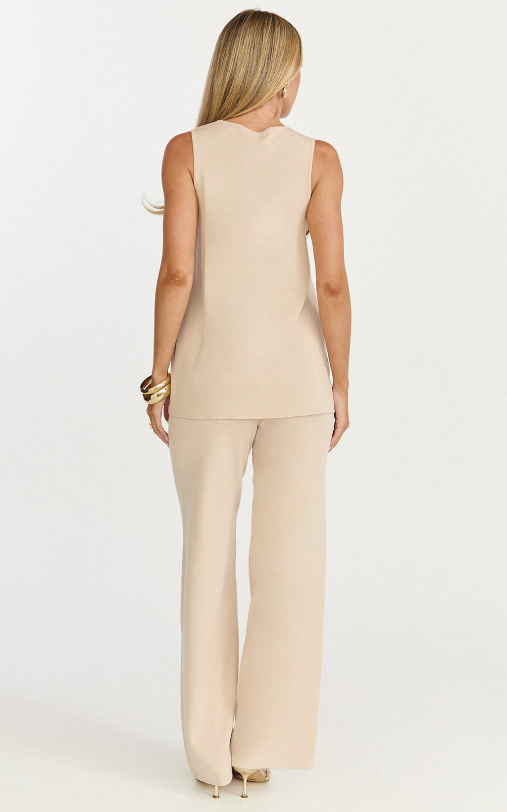 Leonie Two Piece Set - Knit Shell Top and Pant Set in Cream