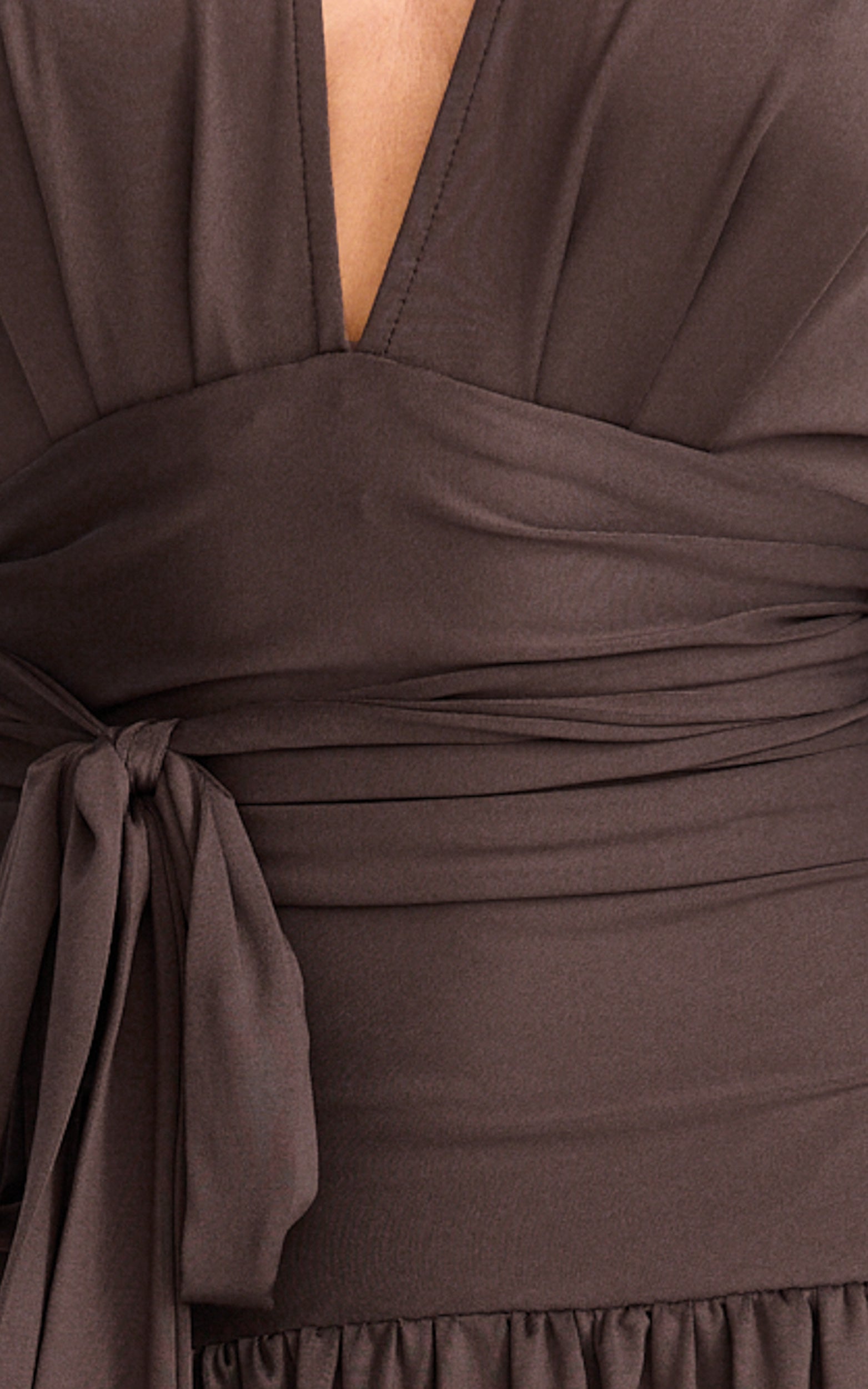 Liana Maxi Dress - Wide Sleeve Tie Waist Maxi Dress in Chocolate