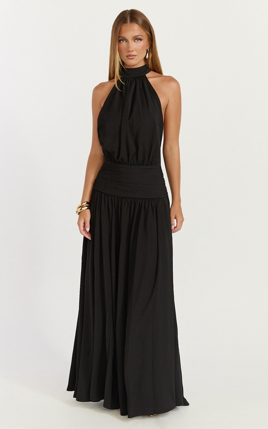 Lila Maxi Dress - Backless High Neck Halter Dress in Black