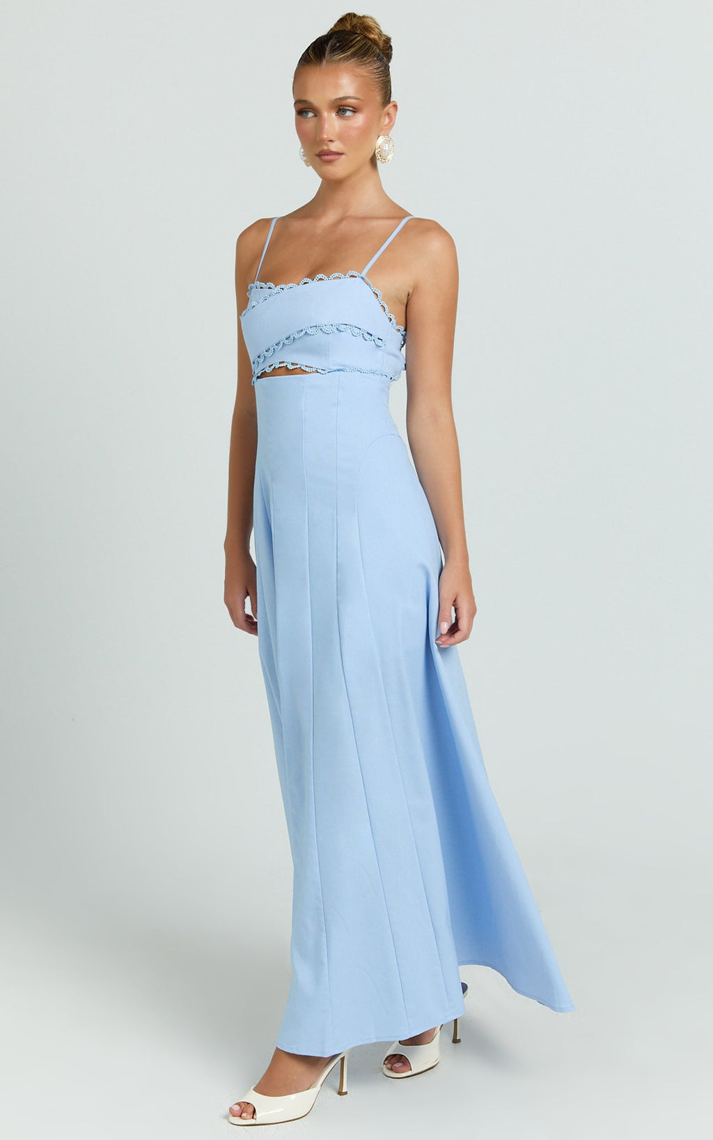 Lila Maxi Dress - Scallop Edge Fit And Flare Dress in Blue