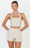 Lillie Two Piece Set - Halter Top And Matching Shorts Set in Black & White polka