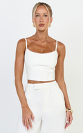 Liora Top - Pin Tucked Scoop Neck Top in White