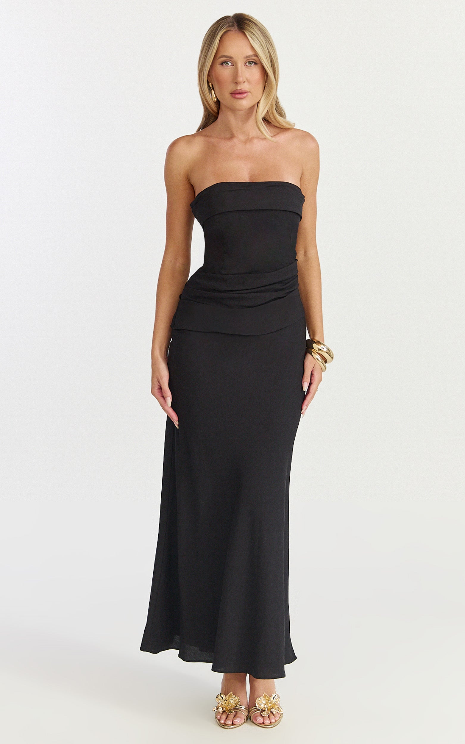 Lottie Midi Dress - Strapless Dress in Black