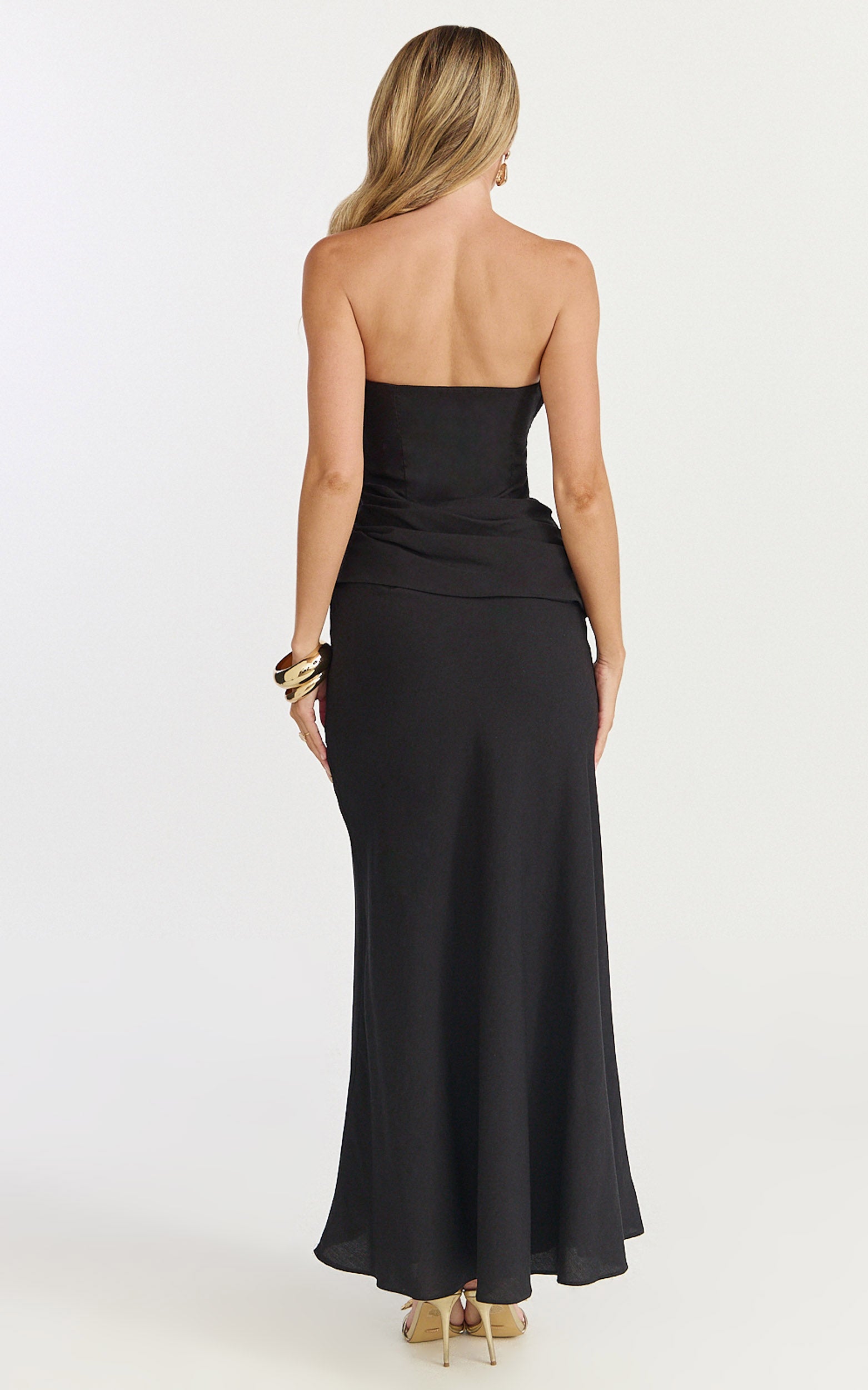 Lottie Midi Dress - Strapless Dress in Black