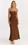 Lottie Midi Dress - Strapless Dress in Chocolate