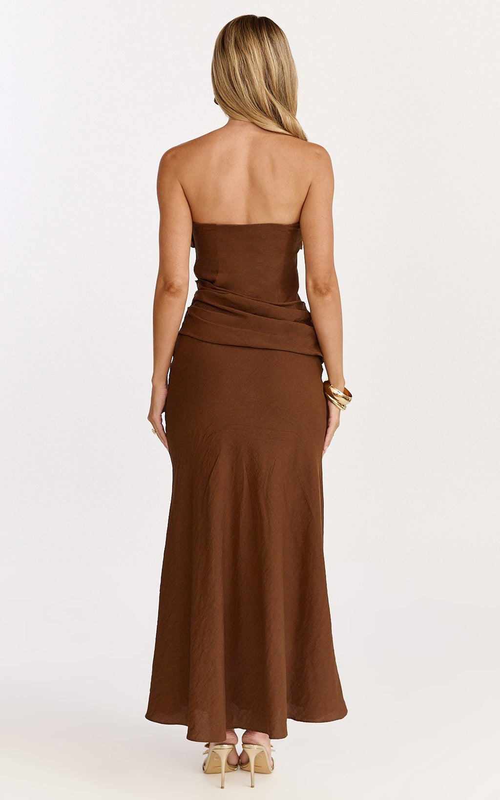 Lottie Midi Dress - Strapless Dress in Chocolate