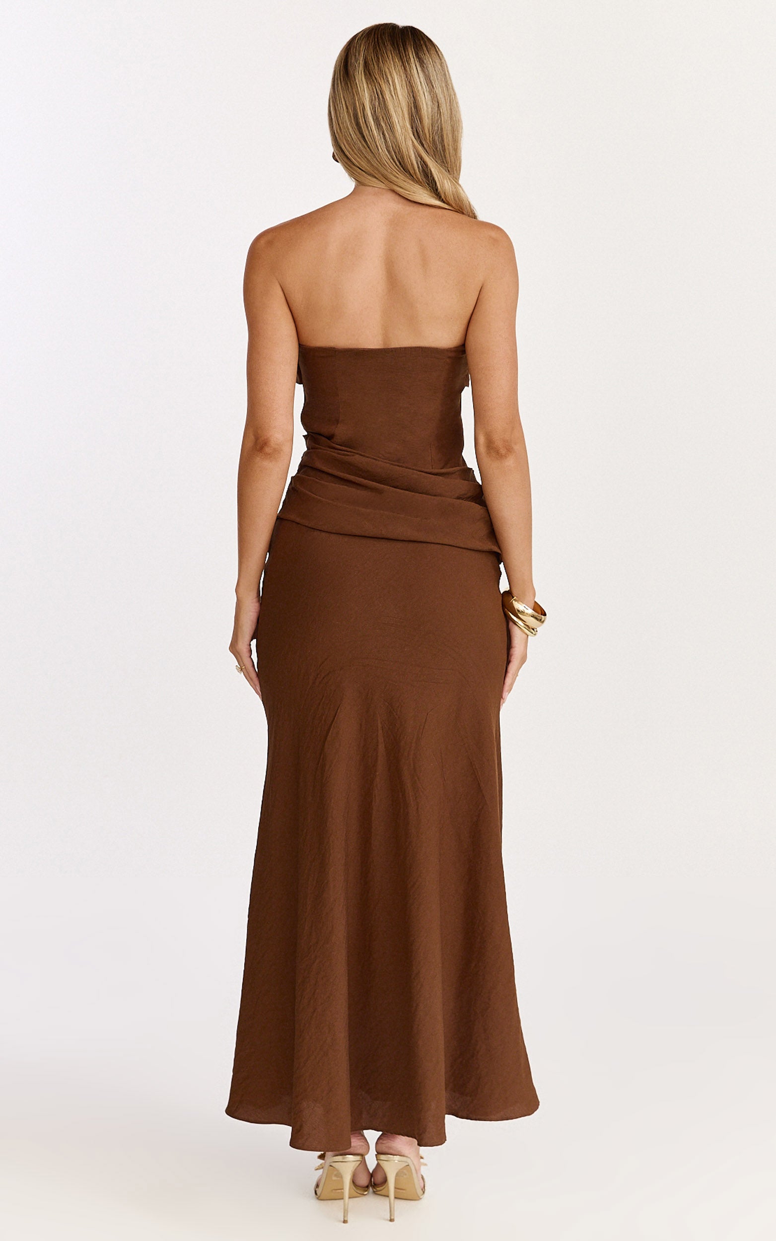 Lottie Midi Dress - Strapless Dress in Chocolate