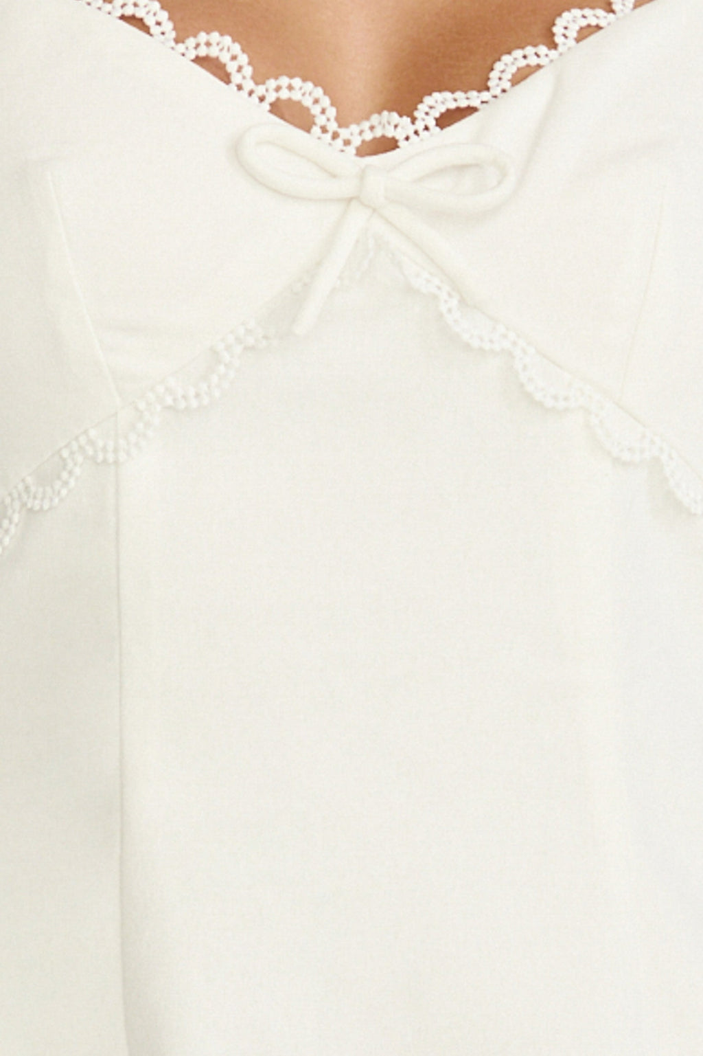 Loya Mini Dress - Scallop Lace Trim Mini Dress in Off White