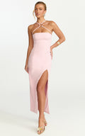 Mae Midi Dress - Resin O Ring Fitted Dress in Pink