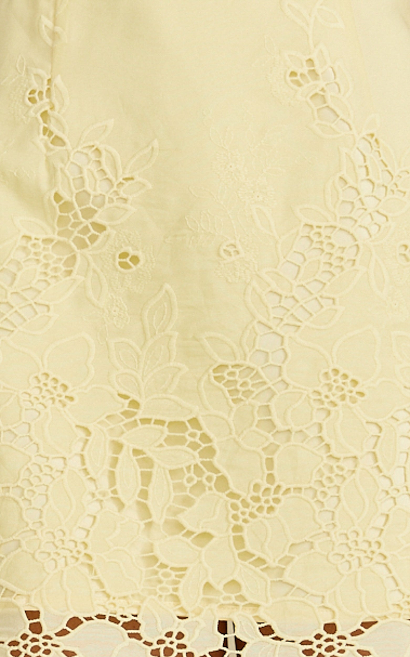 Maisie Mini Dress - Broderie Cut Out Border Hem Dress in Lemon