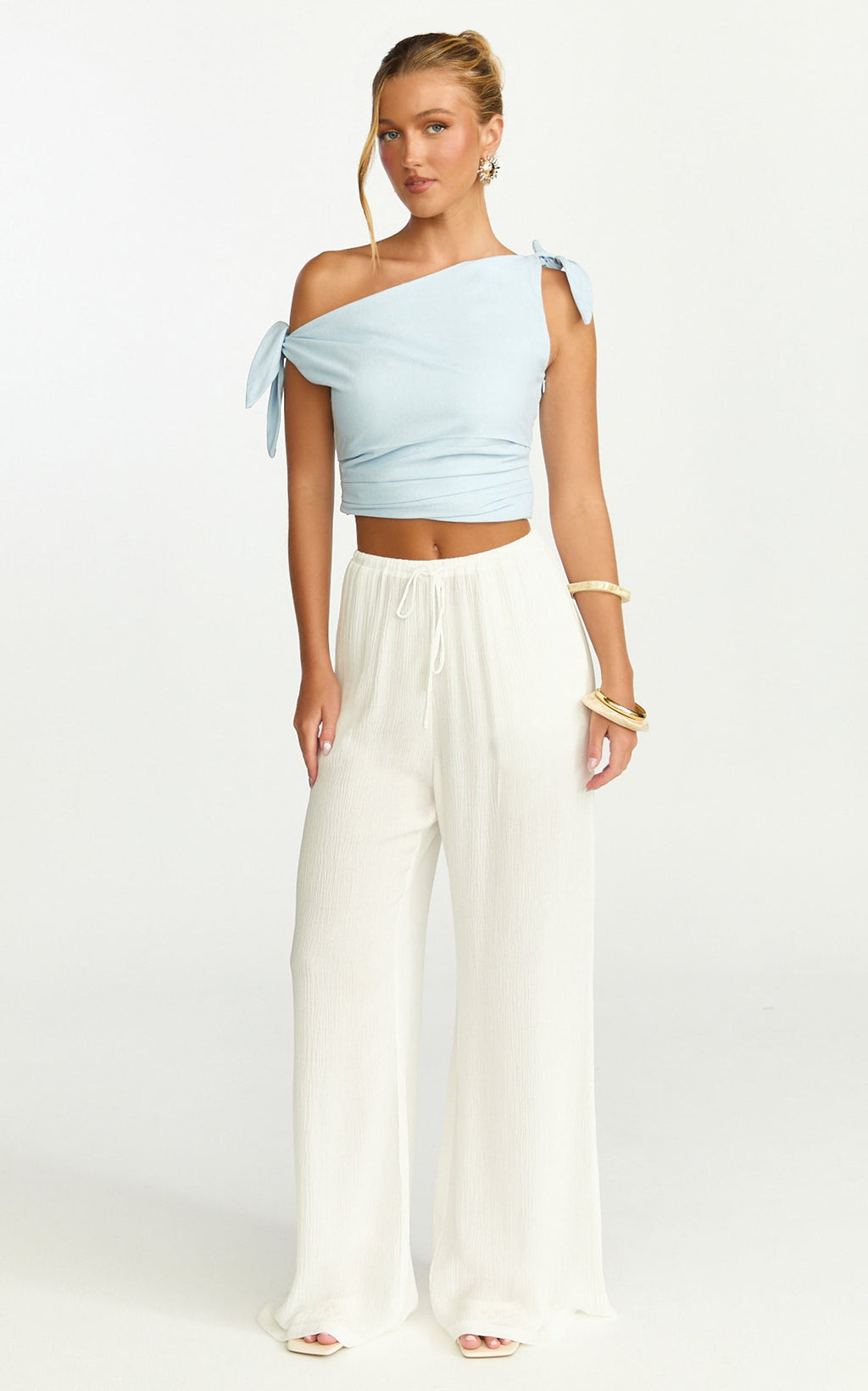 Makenna Pants - Wide Leg Crinkle Pants in White