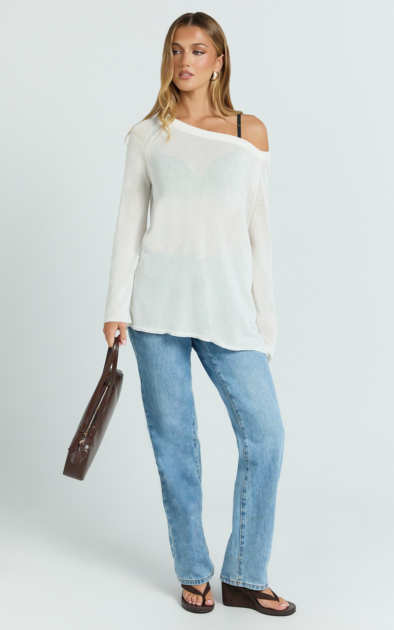 Mandy Jumper - Sheer Oversized Knit Jumper in White
