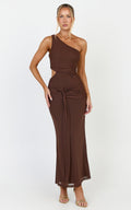Mandy Midi Dress - Knot Detail Cut Out Mesh Dress in Chocolate