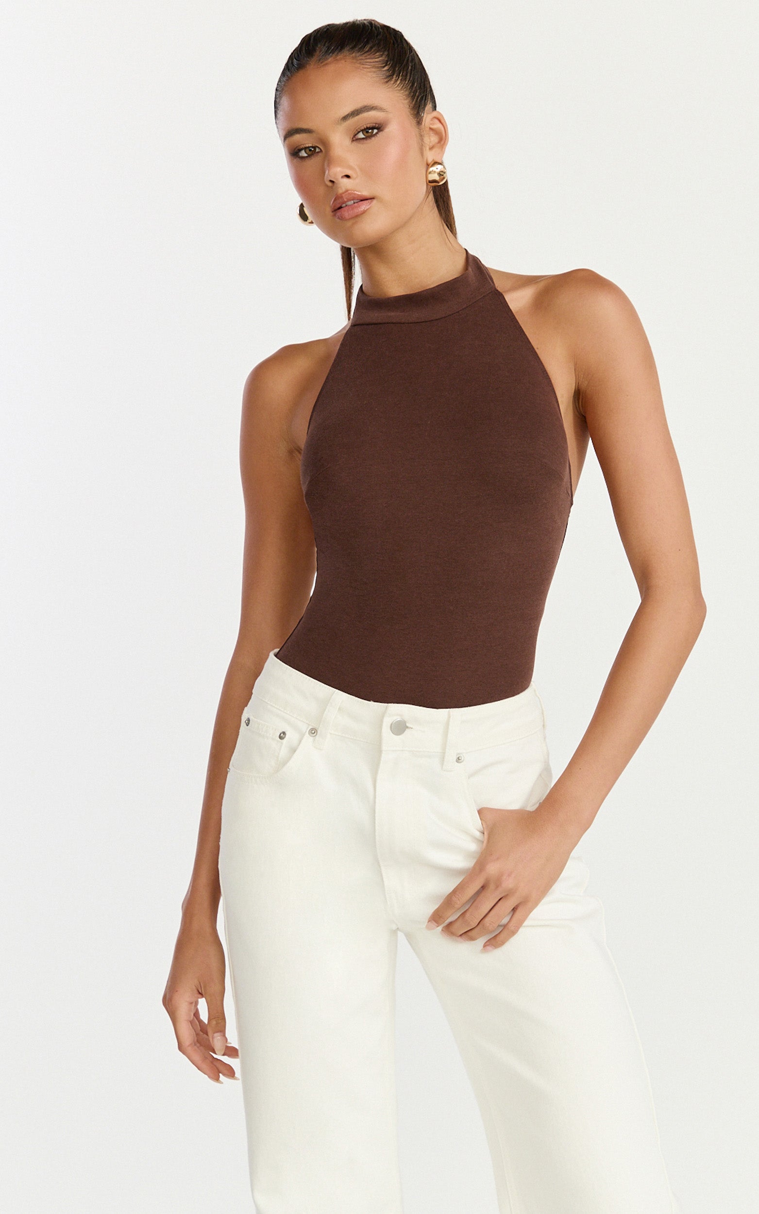 Margot Bodysuit - High Neck Bodysuit in Chocolate