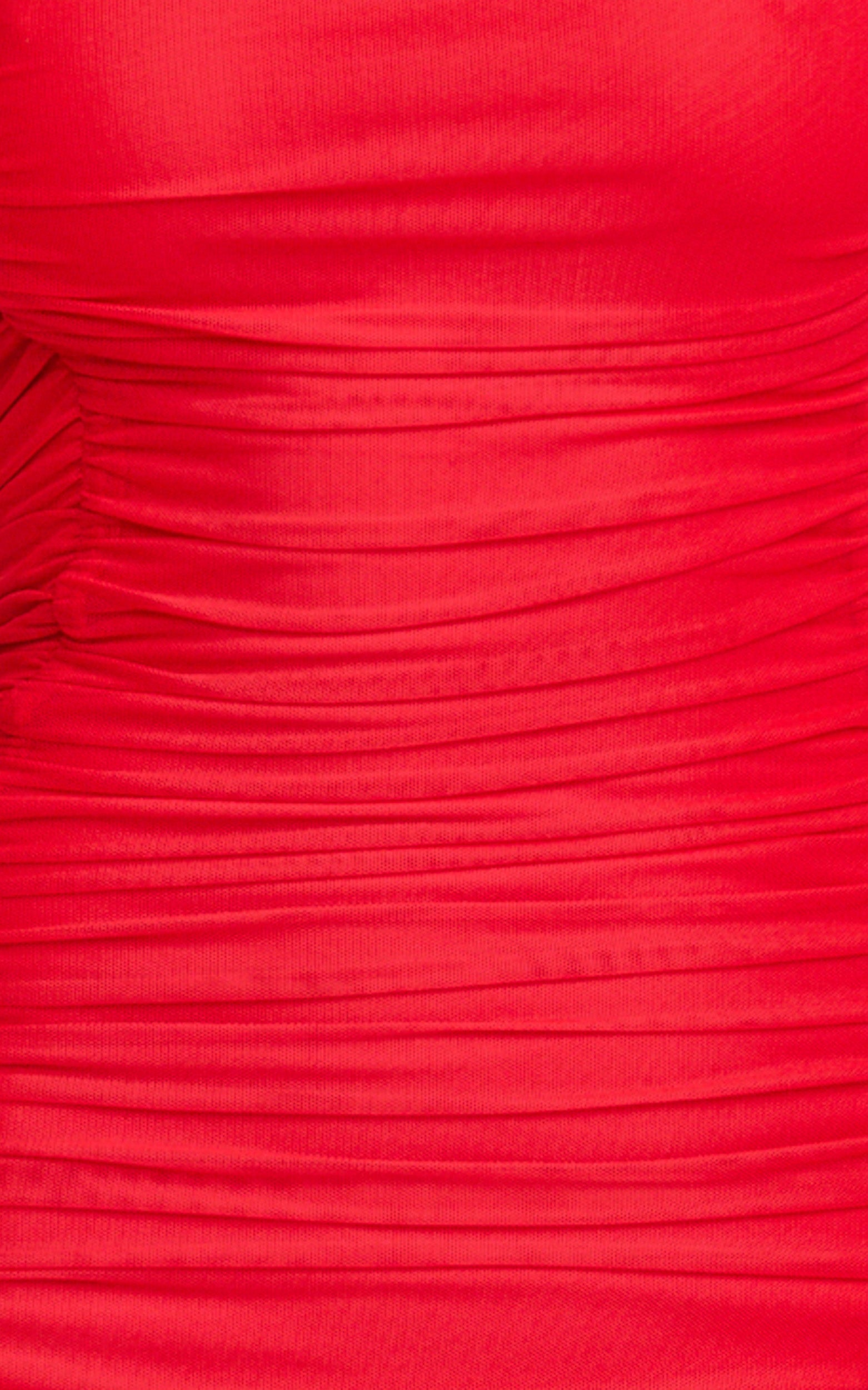 Marguerite Maxi Dress - Strapless Ruched Mesh High Leg Split Dress in Red