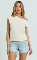 Marilou Top - Knit Off Shoulder Top in Cream
