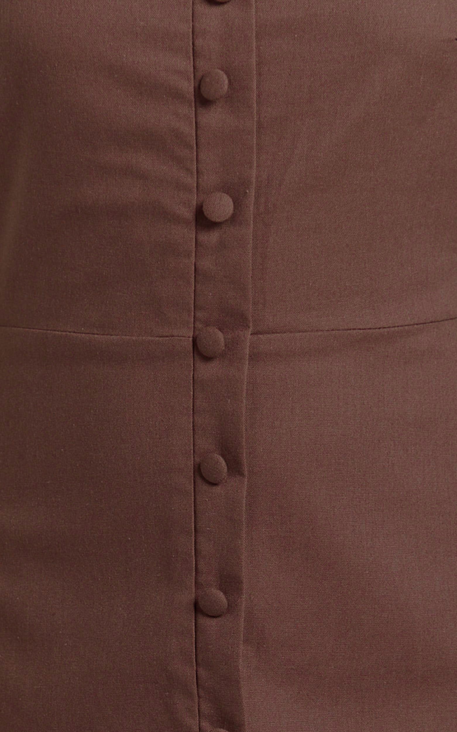 Marla Midi Dress - Square Neck Button Front Shift Dress in Chocolate
