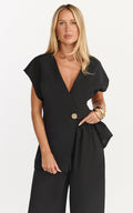 Maura Top - V Neck Cross Over Vest Top in Black