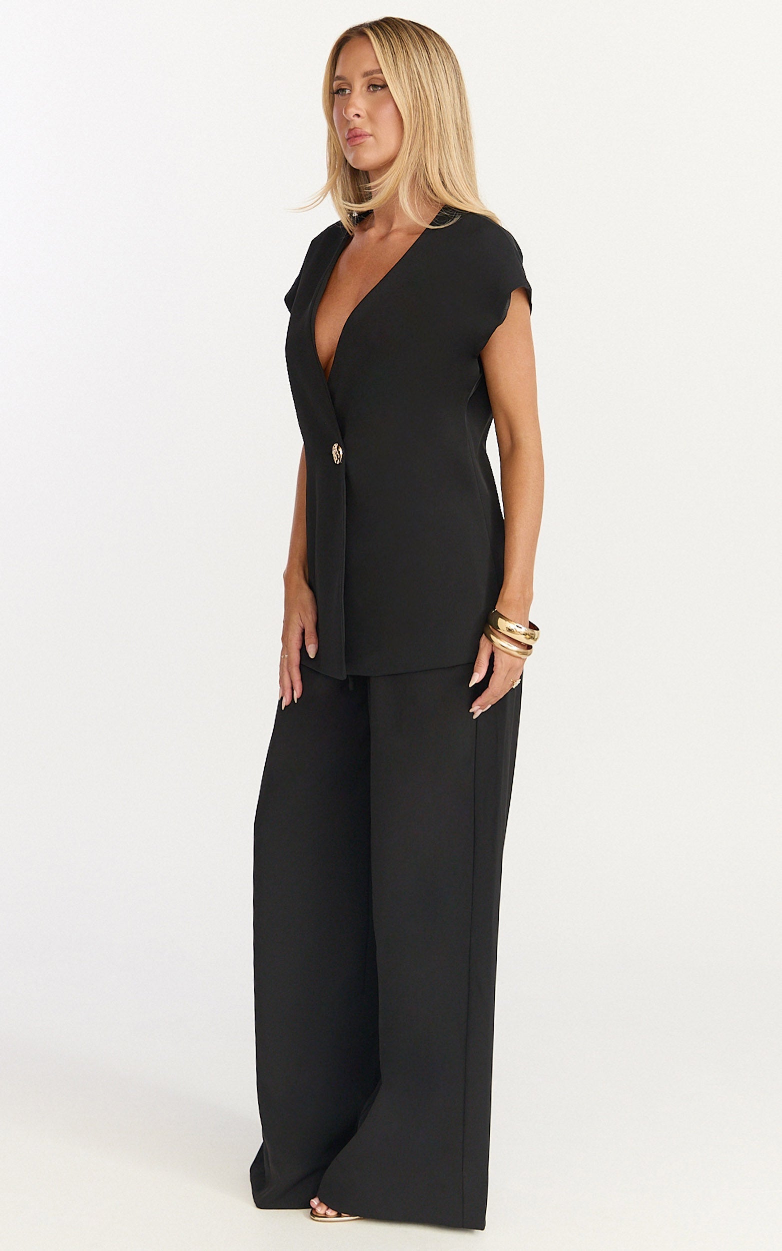 Maura Top - V Neck Cross Over Vest Top in Black