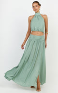 Melanie Maxi Skirt - Gathered Yoke Skirt in Green