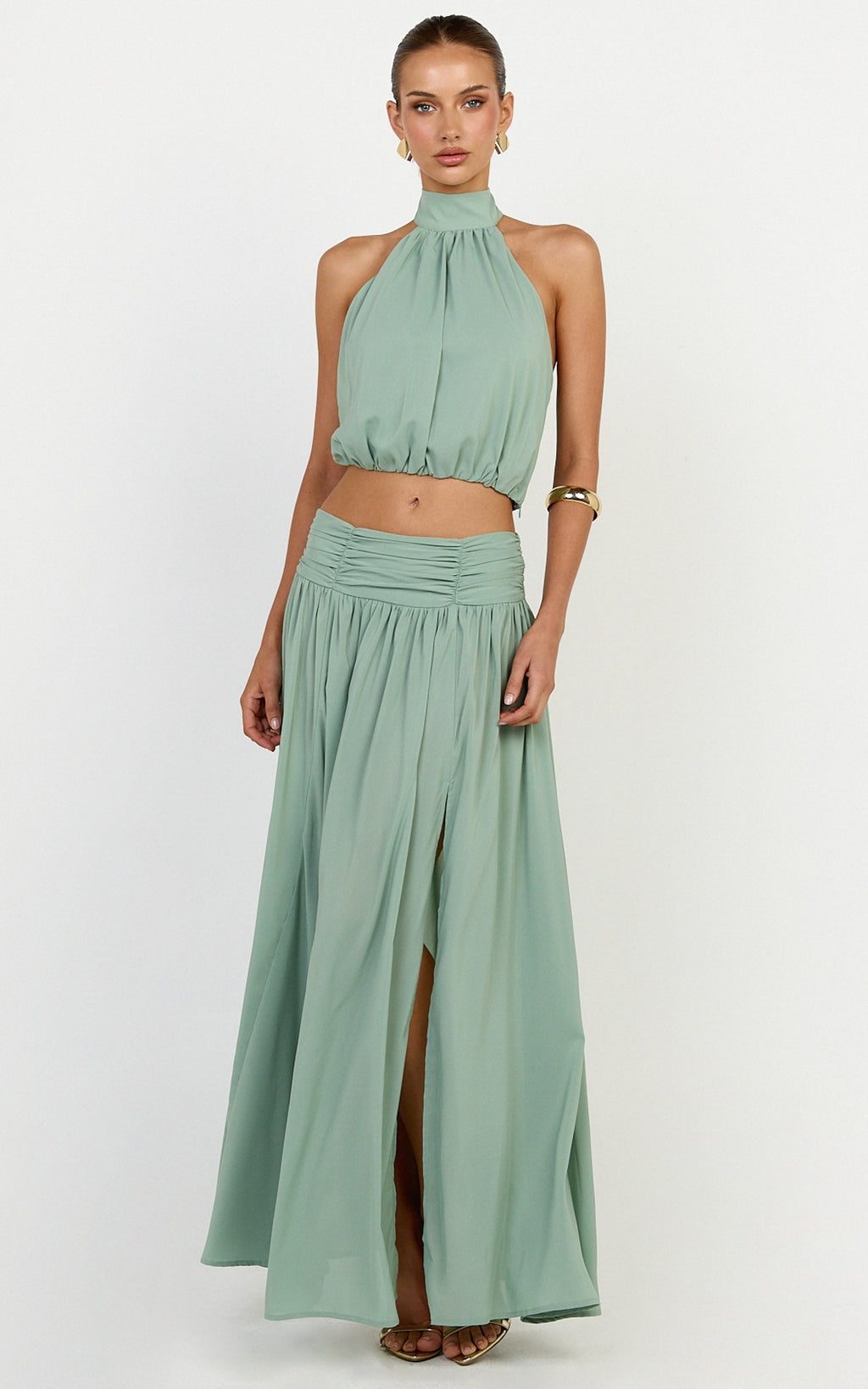 Melanie Top - Halter Neck Top in Green