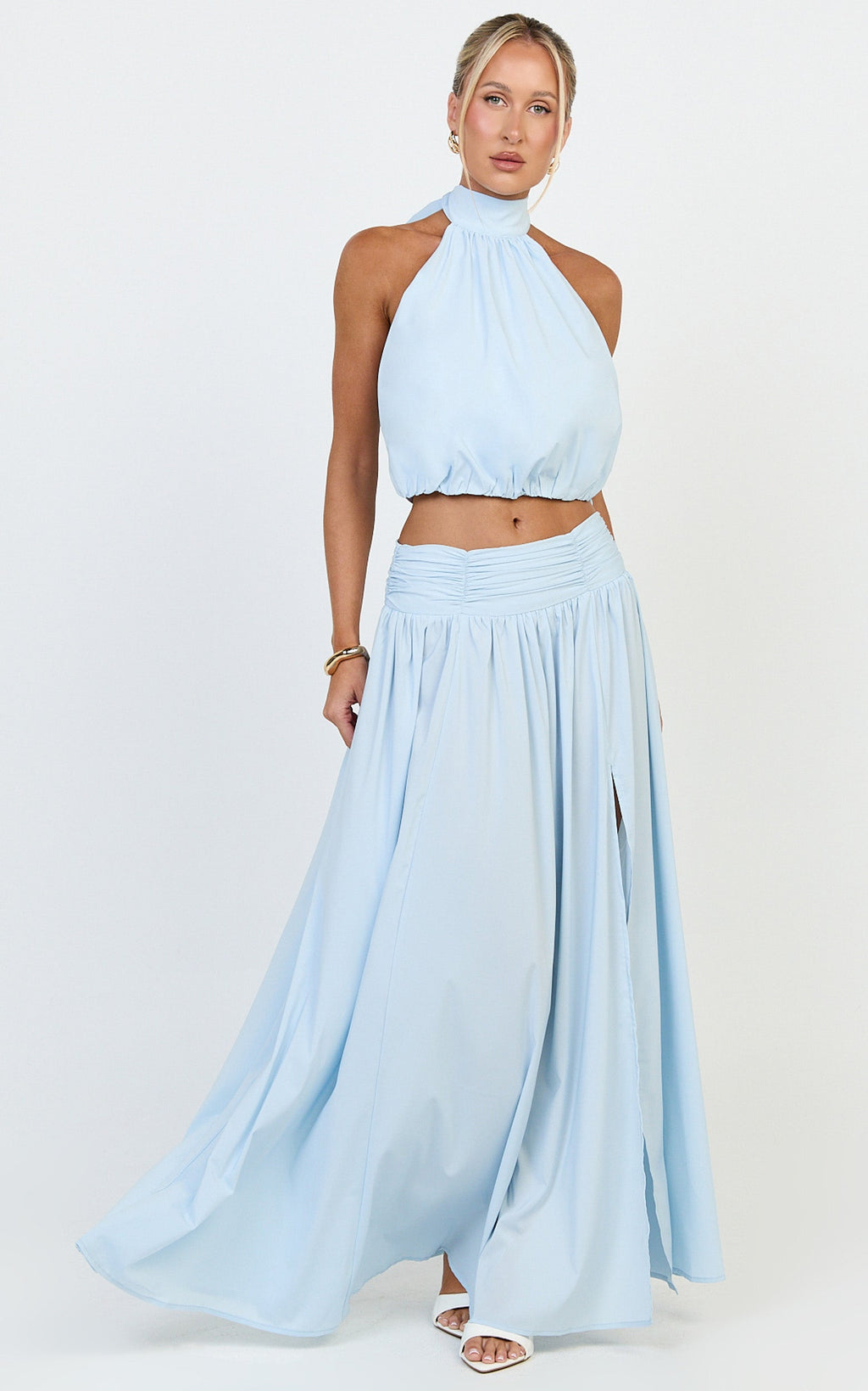 Melanie Top - Halter Neck Top in Pale Blue