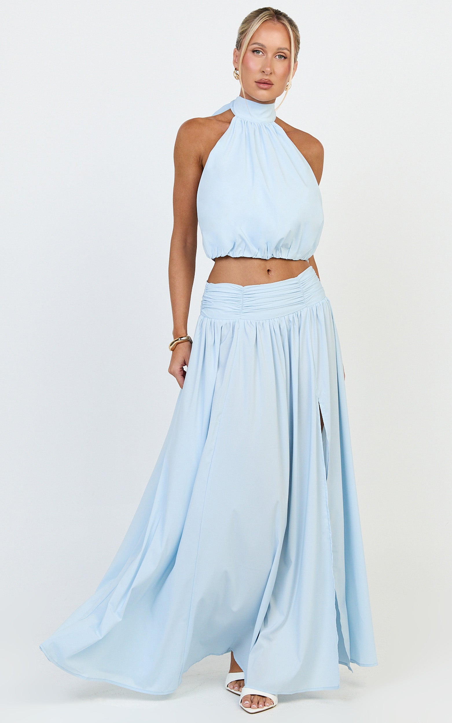 Melanie Top - Halter Neck Top in Pale Blue