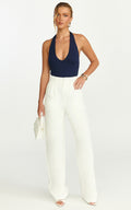 Melissa Pants - Pleat Front Wide Leg Tailored Pants in White