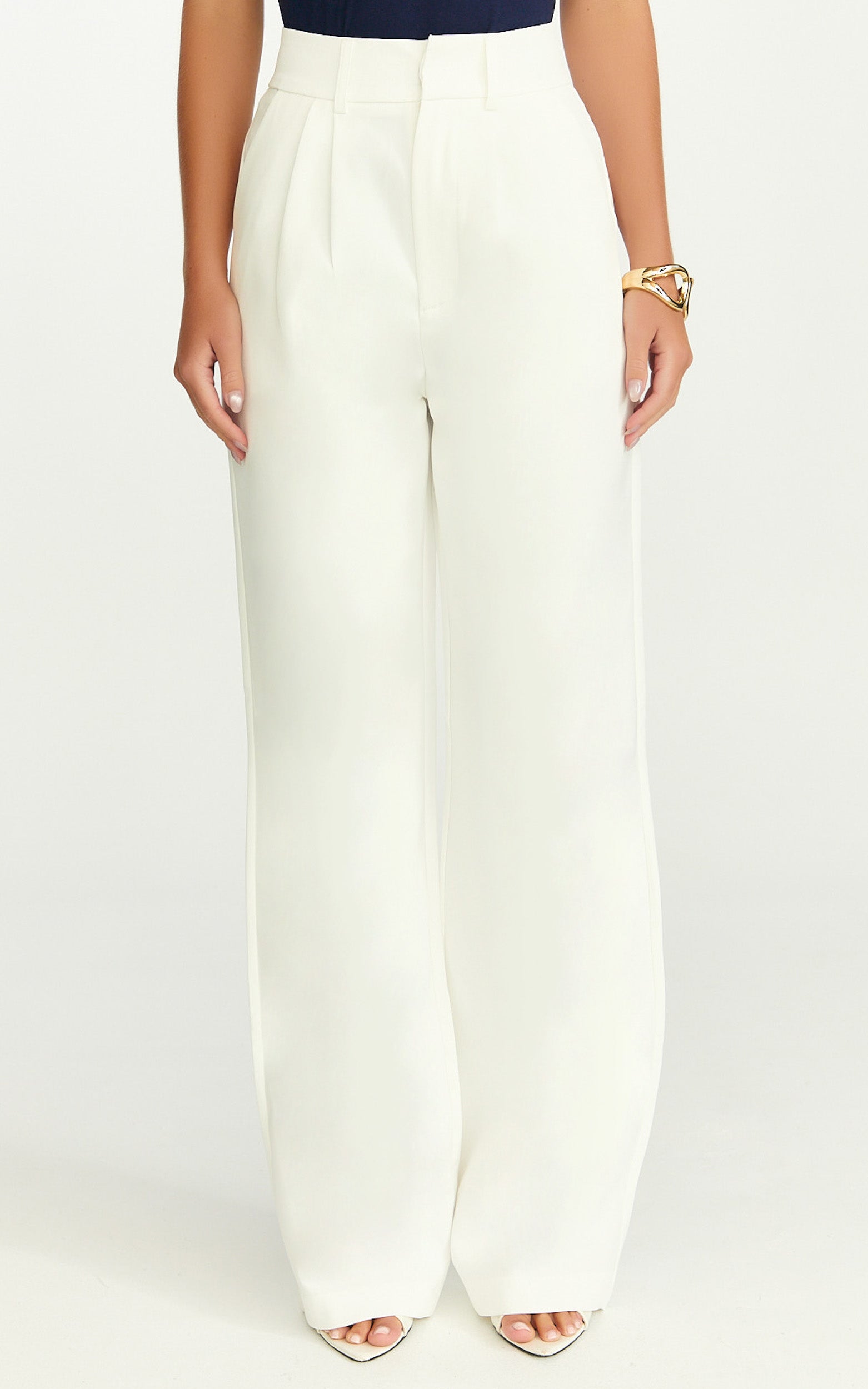 Melissa Pants - Pleat Front Wide Leg Tailored Pants in White