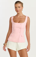 Melissa Top - Sleeveless Double Breasted Vest Top in Baby Pink