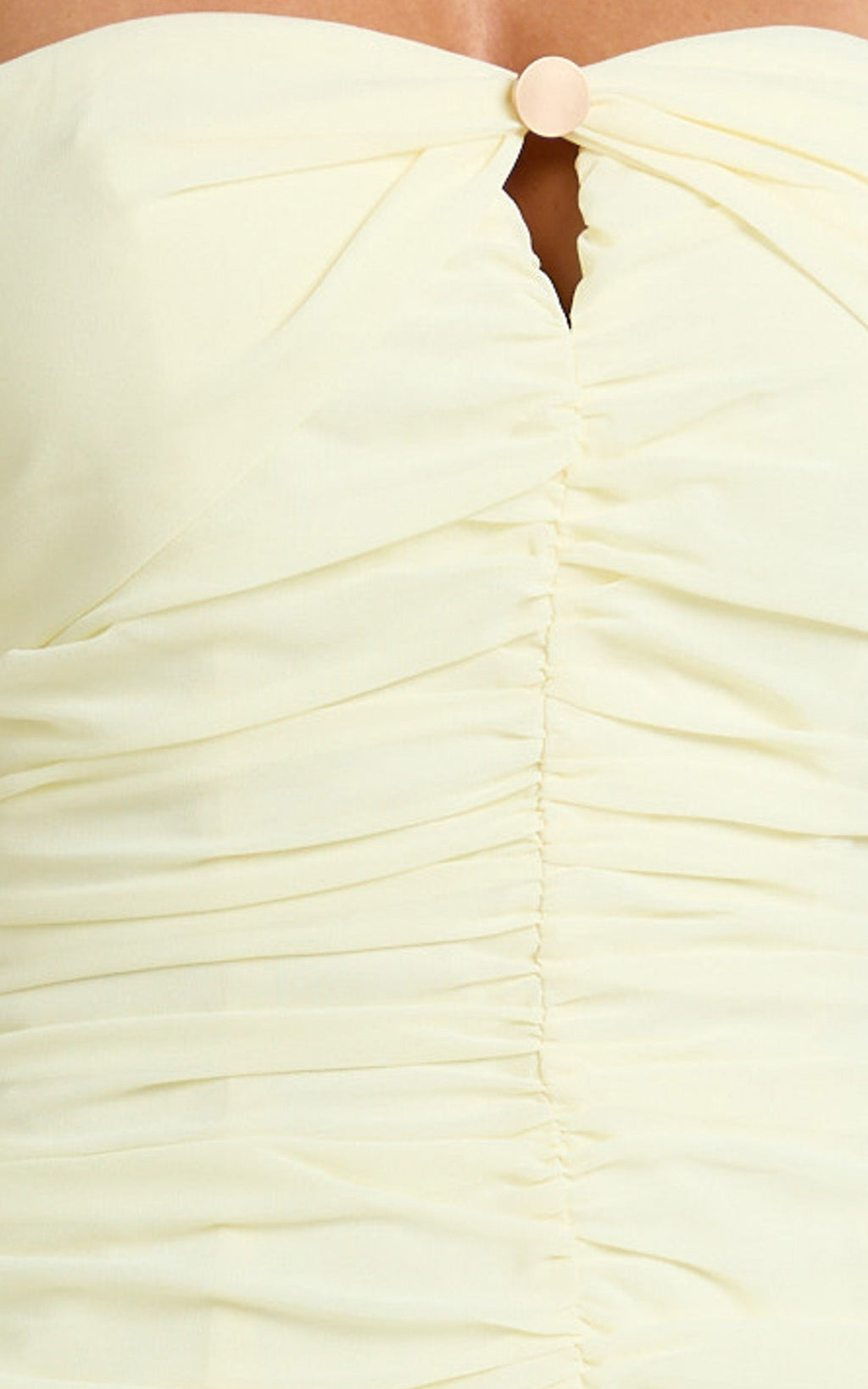 Mercy Midi Dress - Ruched Strapless Dress in Butter