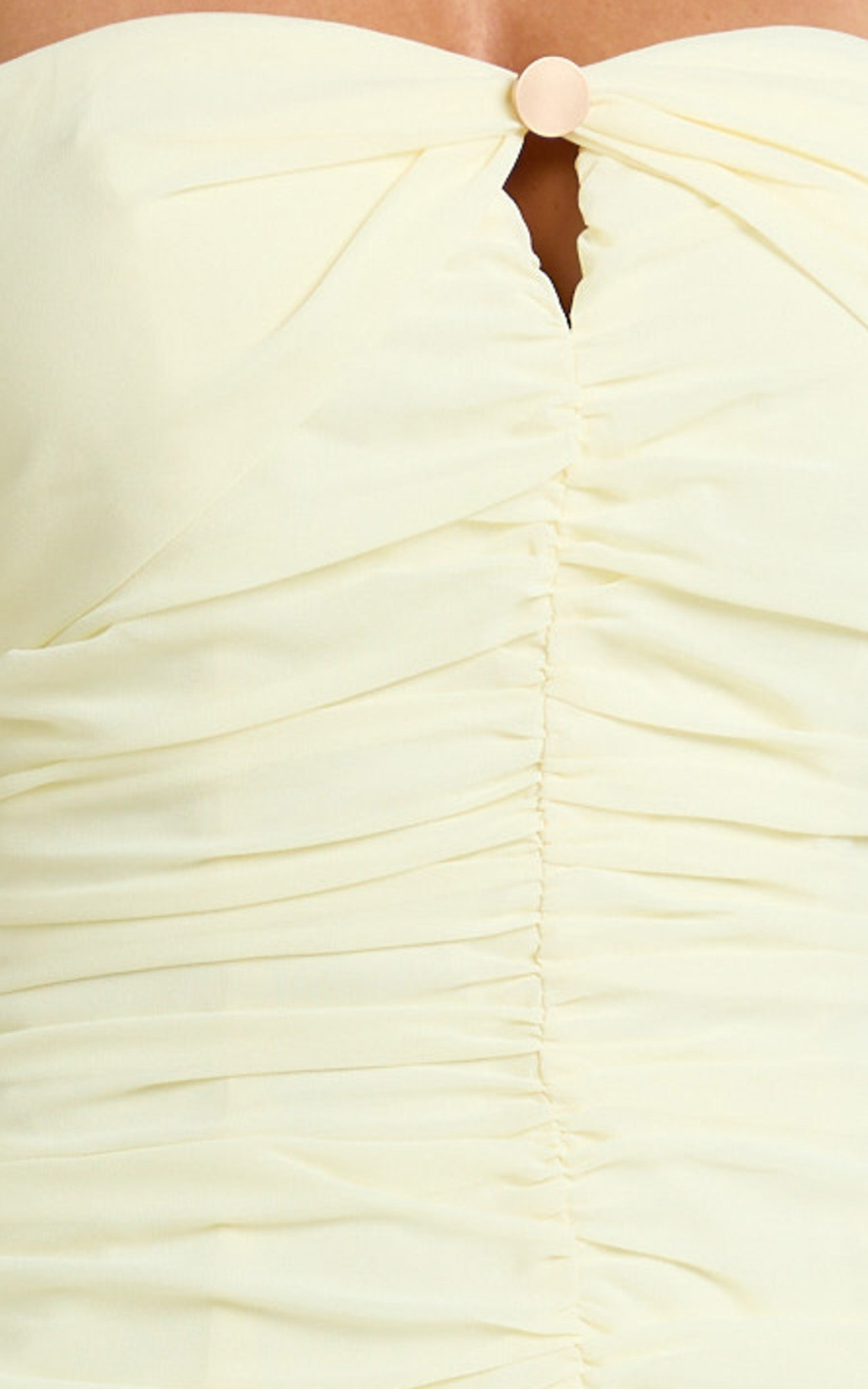 Mercy Midi Dress - Ruched Strapless Dress in Butter