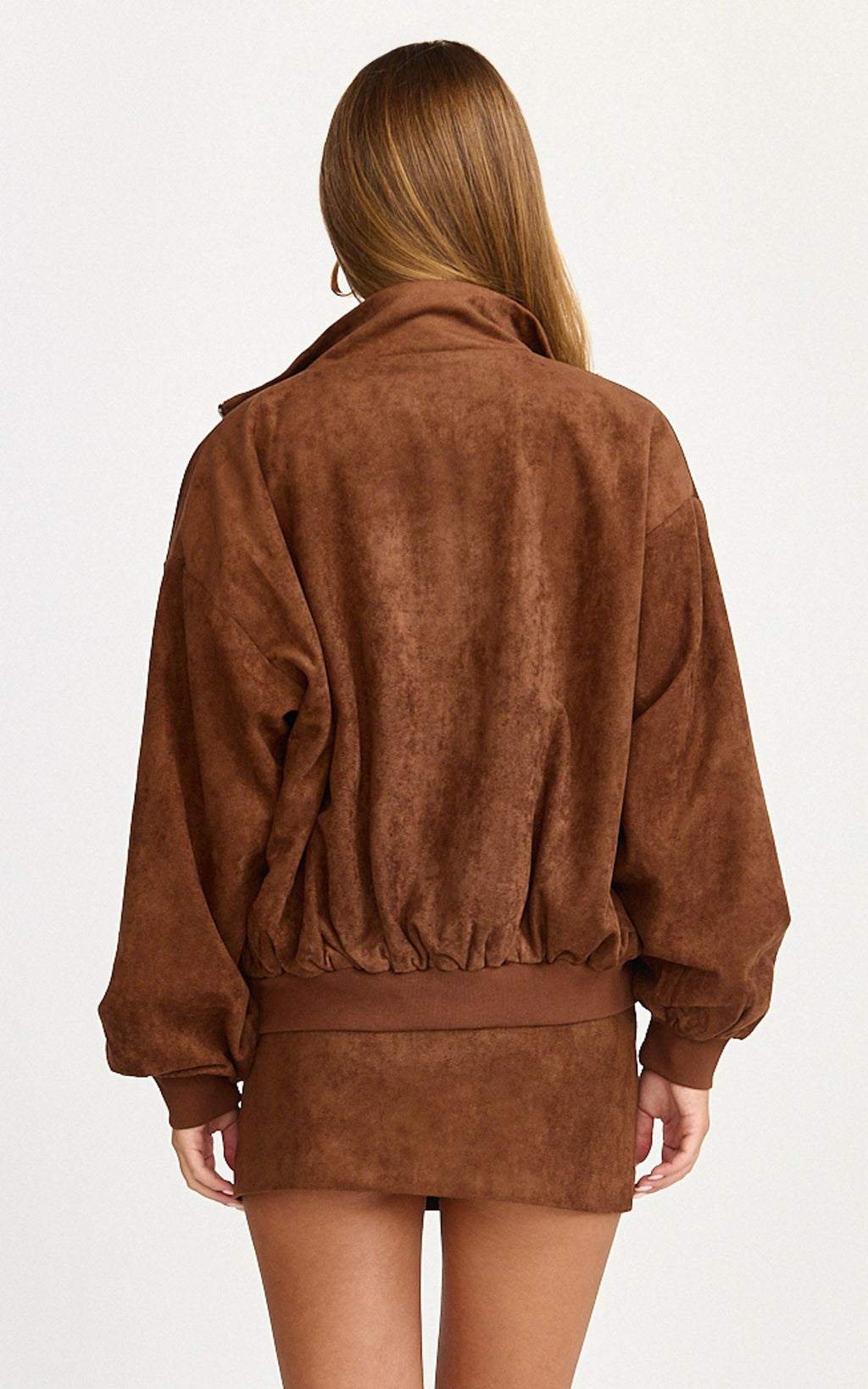 Mia Bomber Jacket - Suede Bomber Jacket in Chestnut