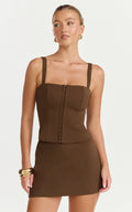 Mikey Top - Straight Neck Hook and Eye Corset Top in Chocolate