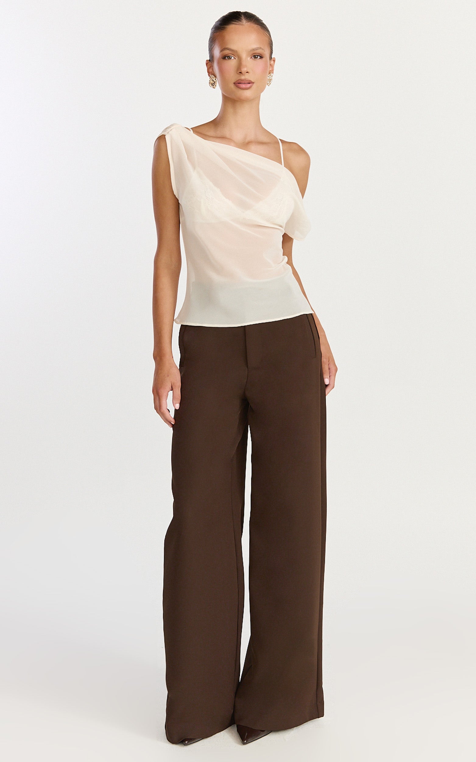 Milla Top - Georgette Asymmetric Draped Top in Cream