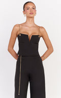 Miren Top - V Front Chain Strap Bustier Top in Black