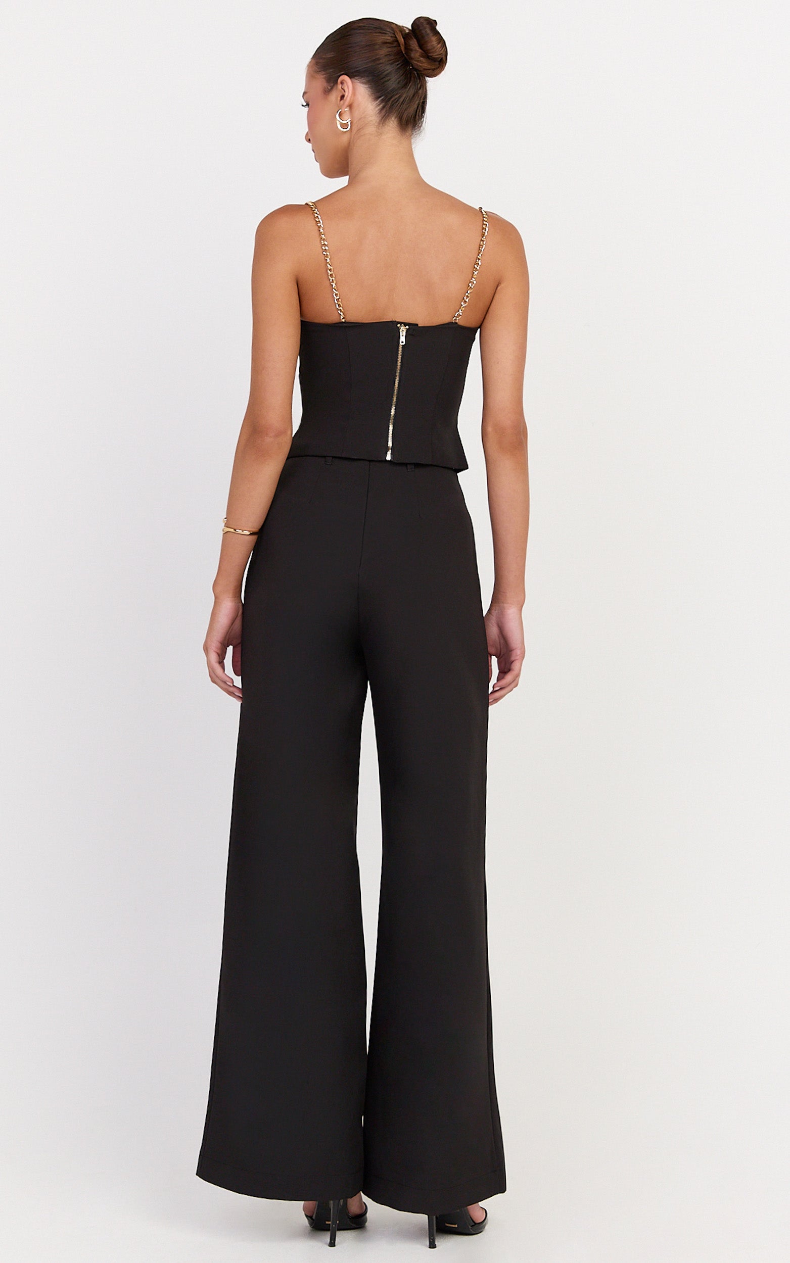 Miren Top - V Front Chain Strap Bustier Top in Black