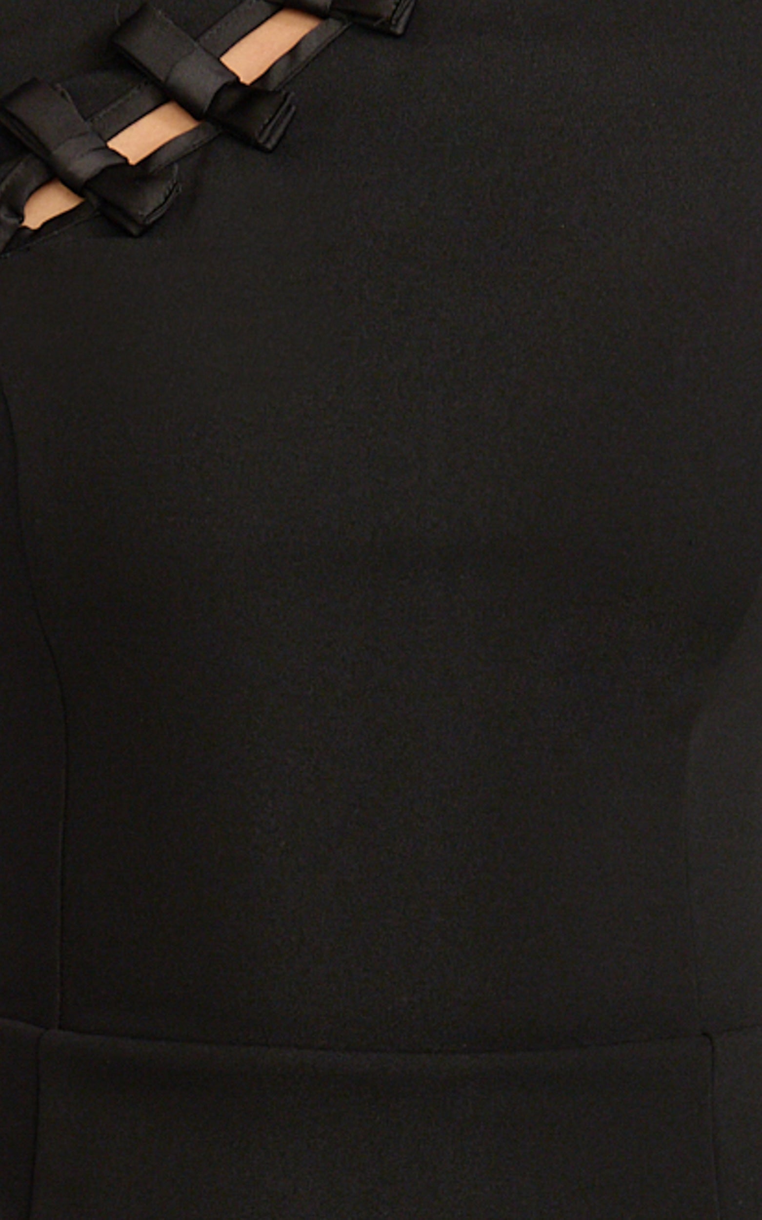 Nadia Mini Dress - Cap Sleeve Mandarin Collar Fitted Dress in Black with Black trim