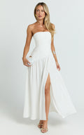 Nadiane Midi Dress - Strapless Asymmetric Drop Waist Dress in Off White