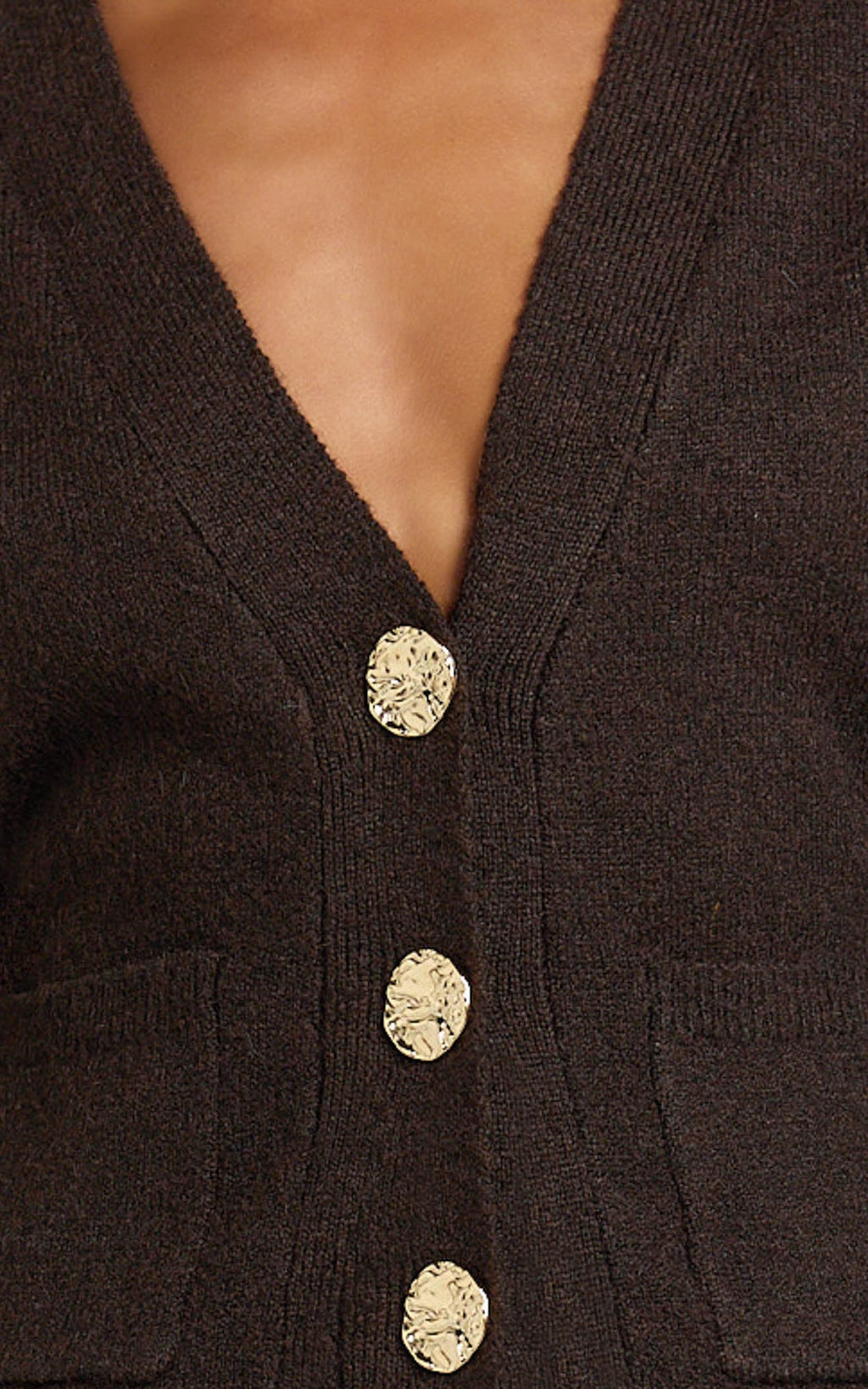 Nerissa Cardigan - V Neck Recycled Knit Contoured Cardigan in Chocolate