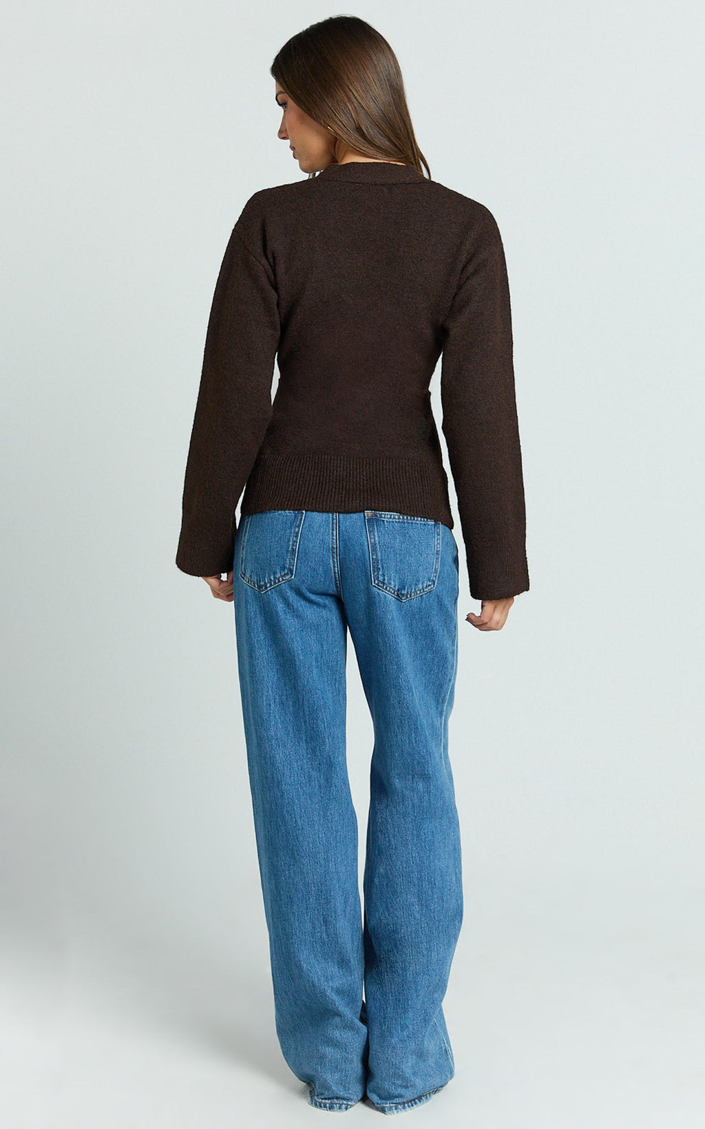 Nerissa Cardigan - V Neck Recycled Knit Contoured Cardigan in Chocolate