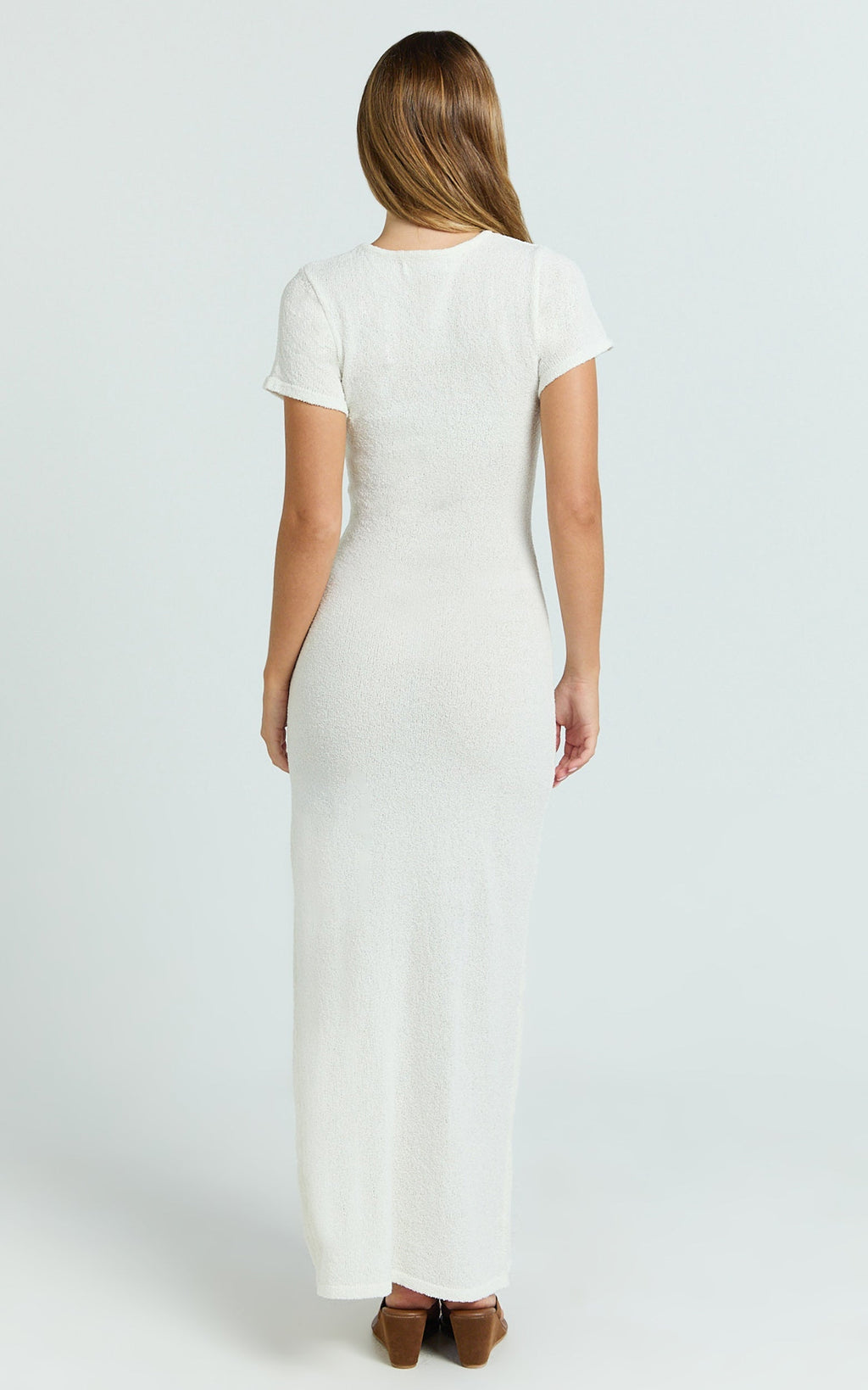Nicole Maxi Dress - Knitted Crew Neck Short Sleeve Maxi Dress in Cream