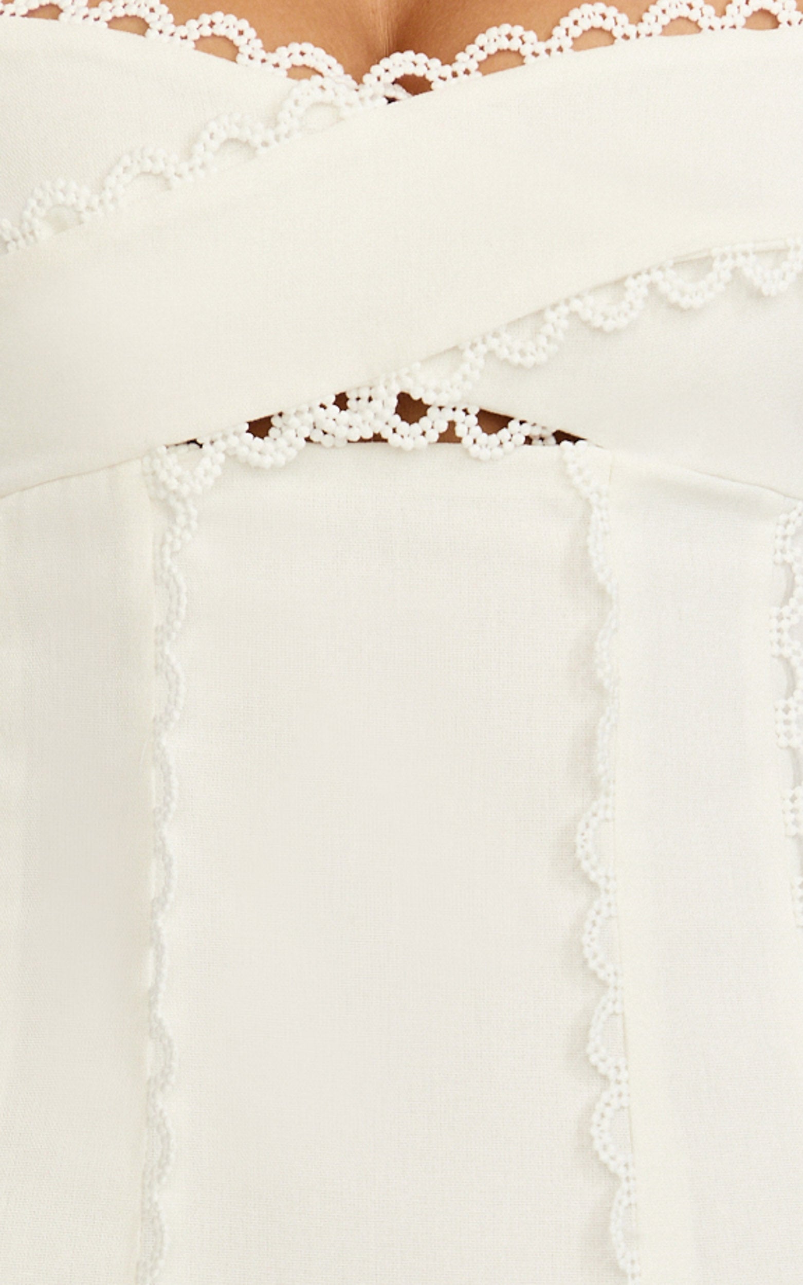 Nikki Midi Dress - Scallop Edge Front Split Column Dress in Off White